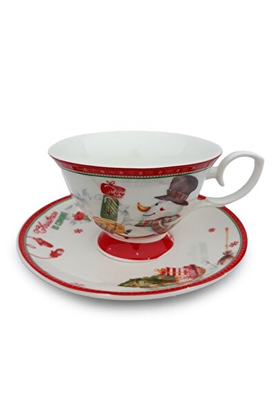 OEM Ceramic cup with plate decorated with snowman, 15x8 cm