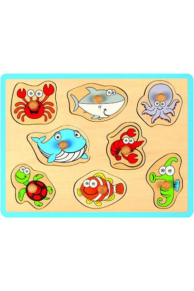 Joueco Puzzle, Joueco, FSC certified wood, 30 x 27 cm, 18 months+, 8 pieces, Aquatic animals