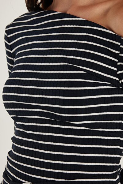 Tudors Women's Standard Fit Striped Asymmetrical Neck Blouse