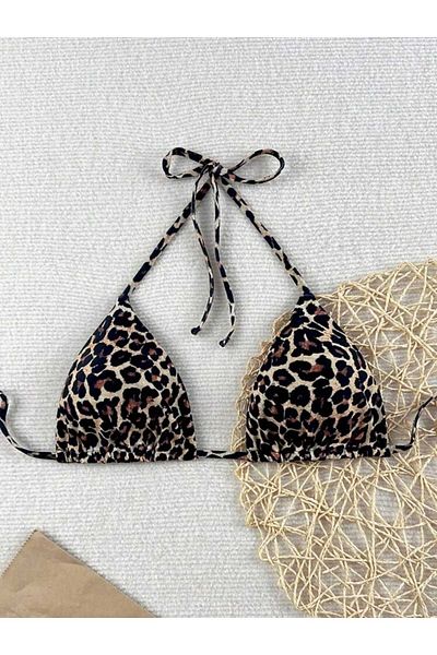 Stail Moda Γυναικείο μπλουζάκι μπικίνι 2 τεμαχίων Leopard και BLACK Minimal Padded Cutout Triangle