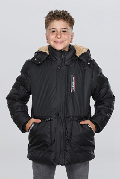 BY GAZİ Erkek Çocuk Çikarilabi̇li̇r Kapüşonlu Su Geçi̇rmez Cepli̇ Fermuarli Kollari Ri̇banali Mont