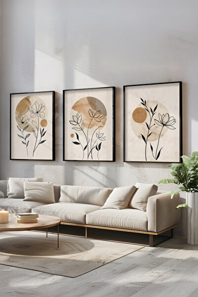 STARYUNA Cvjetna boho slika, set od 3 slike sa crnim drvenim okvirom Yuna28