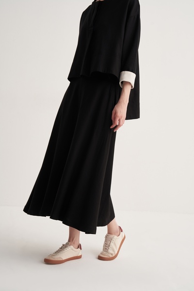EBU Prive Kadın Dikişli Volanlı Etek Siyah