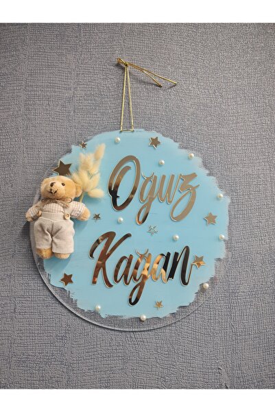 buketiket Dekoratif Boyalı Pleksi Ayıcıklı Hastane Yenidoğan Çocuk Bebek Odası Kapı Süsü