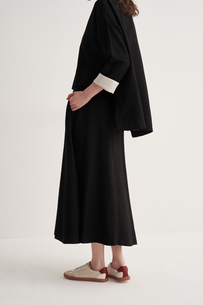 EBU Prive Kadın Dikişli Volanlı Etek Siyah