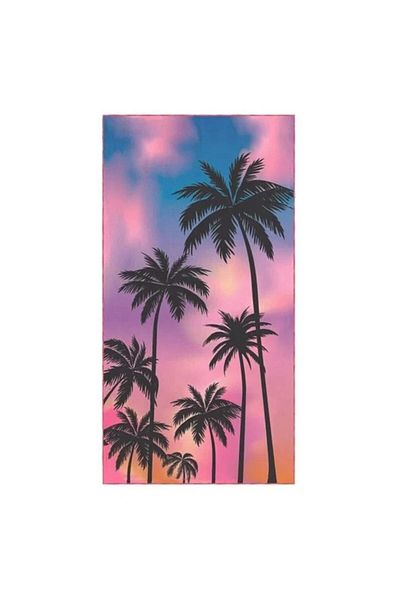 Welora Beach Towel with Palm Tree Design, Quick-Dry Microfiber, 180x100cm, Pink