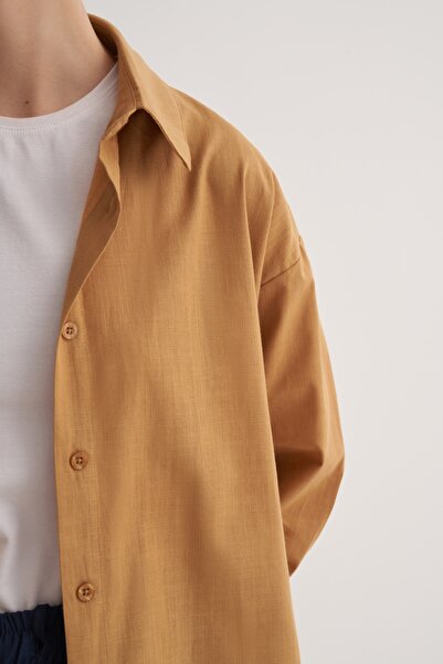 EBU Prive Women's Organic Cotton Long Basic Shirt Walnut Shell