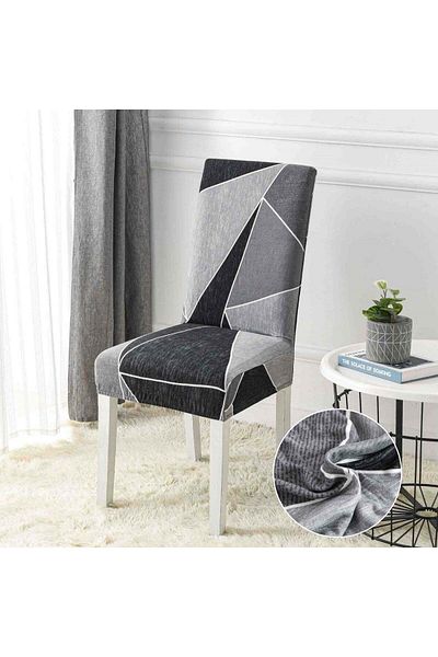 trendyhome Set of 6 Elastic Chair Covers, Elastic Cotton, Elegant Design, Black/Grey, J14791