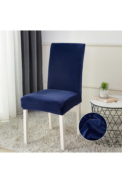 trendyhome Set of 6 Universal Seat Covers, Velvet, Elastic, Navy Blue, J24114