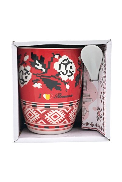OEM Ceramic cup with metal spoon, traditional model, 11x12 cm, multicolor M2