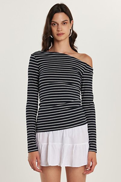 Tudors Women's Standard Fit Striped Asymmetrical Neck Blouse