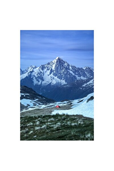 OEM Pictură pe pânză „Refugiul liniștit sub muntele înzăpezit”, Munte, Zăpadă, Cer, Cort, Aventură, Seren