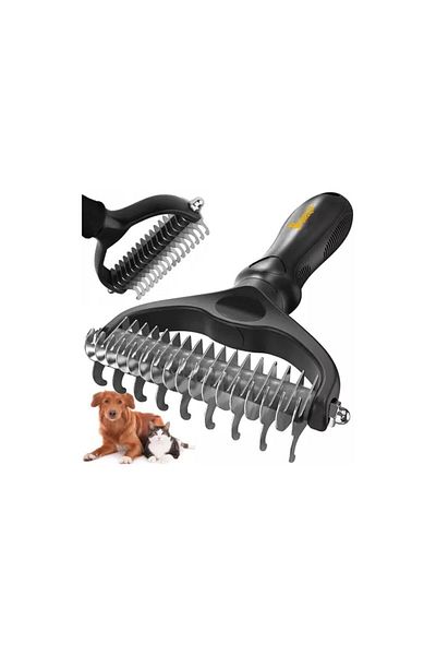 Purlov Perie de îngrijire pentru câini și pisici, mâner ergonomic, universală, reduce căderea părului, neagră