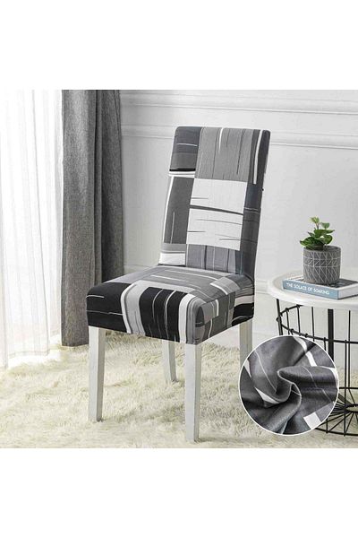 trendyhome Set of 6 Elastic Chair Covers, Elastic Cotton, Modern Design, Grey/Black, J14792