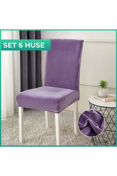 trendyhome Set de 6 huse universale pentru scaune, catifea, elastice, violet, J10666
