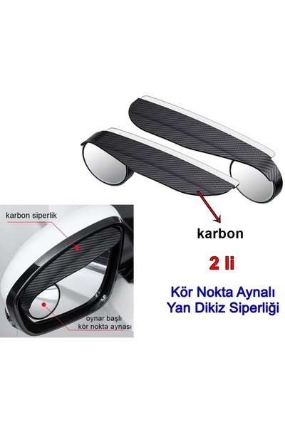 Midkan 2'li Karbon Desenli Kör Nokta Aynalı Yan Dikiz Ayna Yağmur Siperliği
