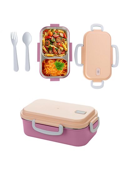 Kitchen Life Aura Stainless Steel Nutrition Container 450 ml - Spoon Forked Food Container