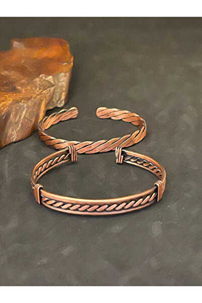 Rupen Kraft مجموعة من 2 أساور من النحاس النقي بنسبة 100%، 2 أساور منقوشة ملتو...