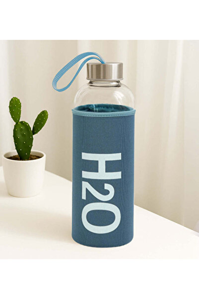 İkon store قارورة زجاجية سعة 1000 مل مع غطاء قماش أزرق