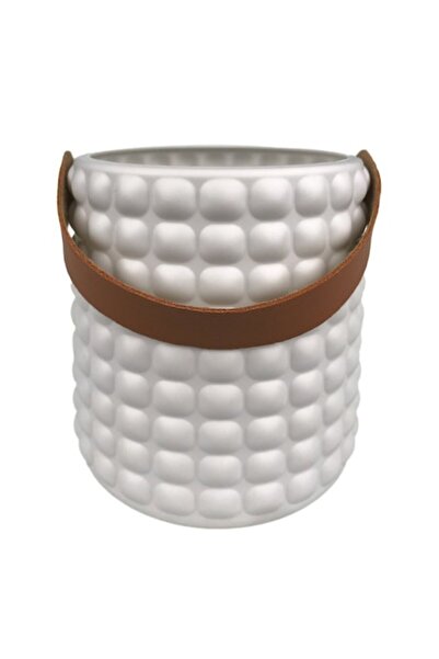 OEM Vază decorativă albă din plastic cu pătrate și mâner, 14x15 cm