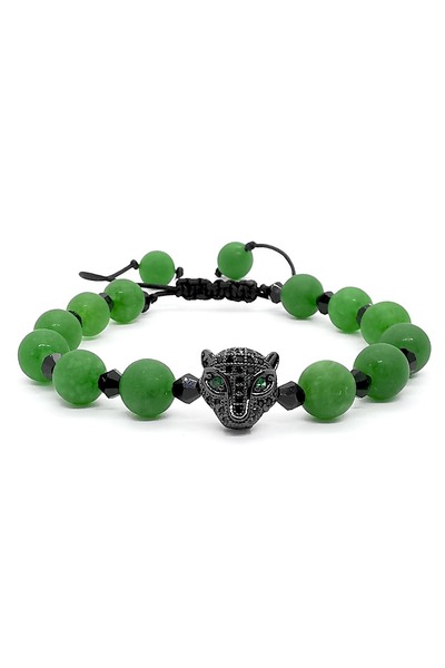 OEM Bratara din jad si hematit reglabila 15-25 cm cu pandantiv jaguar