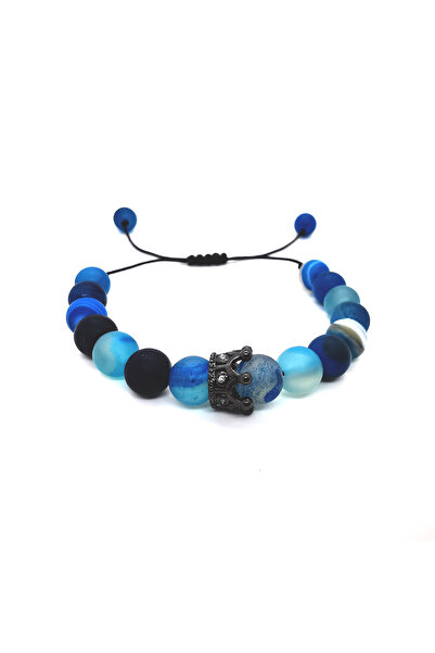 OEM Set 2 bratari reglabila din agat albastru cu pandantiv coroana