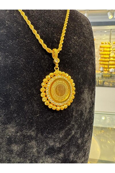 imitasyon dünyası 22 Ayar Kaplama Zirkon Taşlı Dorika Ceyrekli Kolye Dolu Zincirli 3 mm kalınlık 60 cm uzunluk