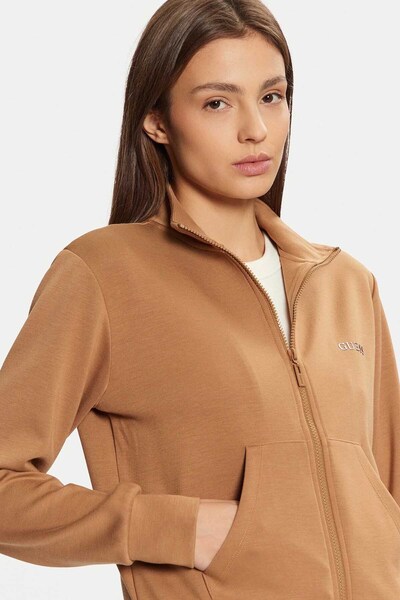 Guess Kadın Gelsey Full Zip Logolu Sweatshirt - Camel