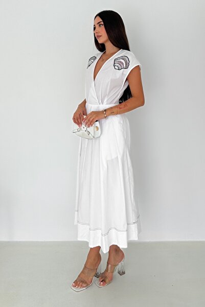 FEMELLE Φόρεμα με πλισέ μίντι μήκους με κέντημα με στρείδι