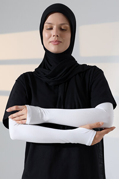 ihvan online Γυναικείο χτενισμένο βαμβακερό μανίκι με δάχτυλα - Λευκό