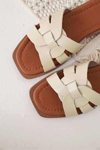 Zerenyus Marlen Premium Beige Genuine Leather Slippers