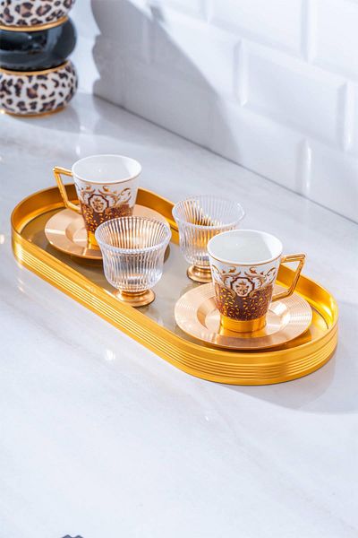 ACAR Koh-07322/6-Pro 7 Piece Coffee Cup Set with Glass Tray for 2 People - 90 ml