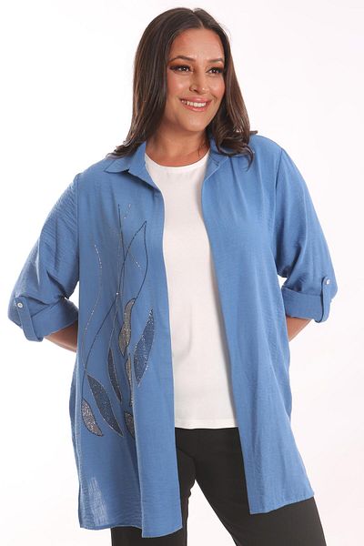 SERTUĞ Tren42plus Plus Size Epaulet Stone Printed Indigo Σετ δύο τεμαχίων