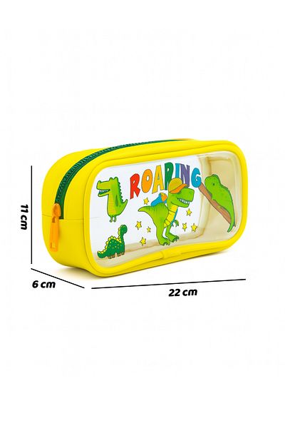 FCSTORE Husă galbenă pentru creion cu un singur compartiment pentru dinozaur, suport pentru stilou cu model transparent de dinozaur, rezistent la apă, 20x10x15cm