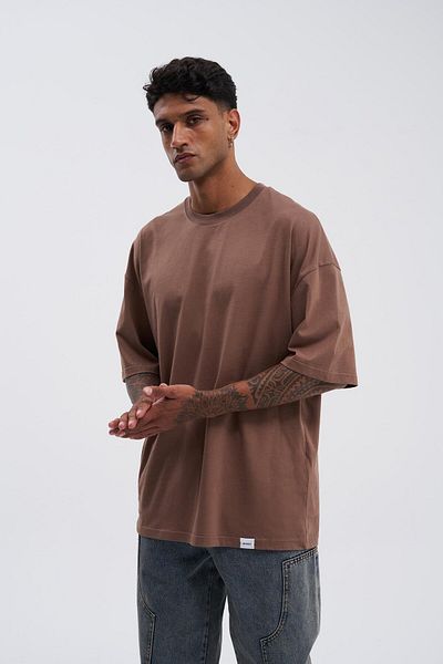 Machinist Men's Basic Super Cotton Oversize Chocolate T-Shirt