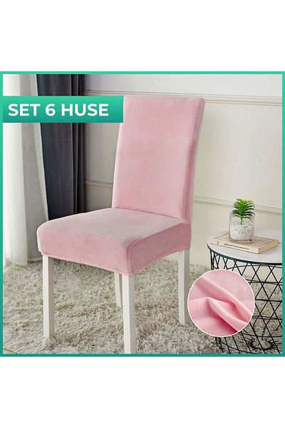 trendyhome Set of 6 Universal Seat Covers, Velvet, Elastic, Pink, J10669
