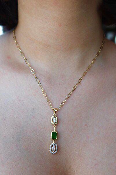 TAKIŞTIR Gold Color Stone Detailed Ysx Necklace
