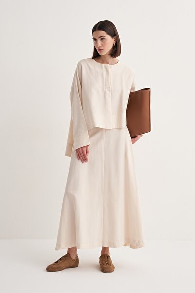 EBU Prive Women's Cupra Draped Cotton Front Pleated Blouse Bone