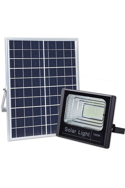 KlaussTech Panou solar și proiector LED, cu telecomandă, putere 100 W,