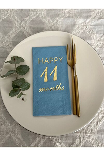 kidspartim Gold Gilded Blue Happy 11 Years Months Waiter Fold Napkin 16 Pieces