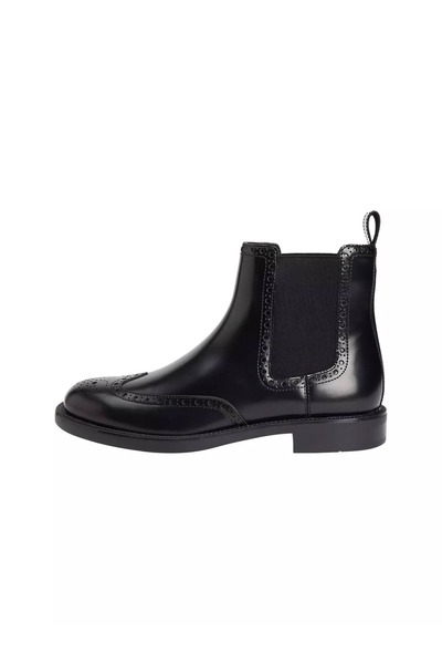 Tommy Hilfiger Erkek Parlak Brogue Detaylı Chelsea Bot - Siyah