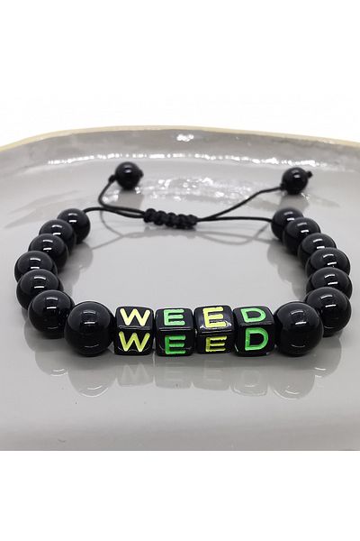 OEM Bratara reglabila din onix cu pandantiv weed