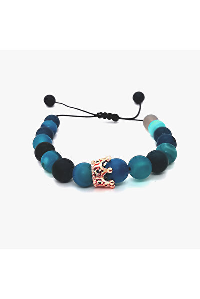 OEM Set 2 bratari reglabila din agat albastru cu pandantiv coroana