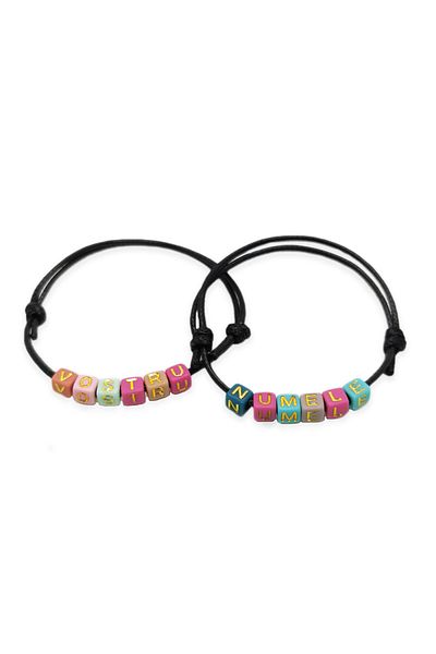 OEM Set 2 bratari din piele ecologica si litere colorate reglabila 15-25 cm