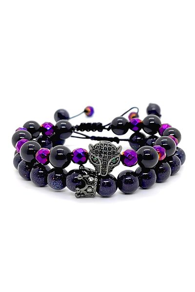 OEM Set 2 bratari reglabile din pietre naturale pandantiv coroana si jaguar