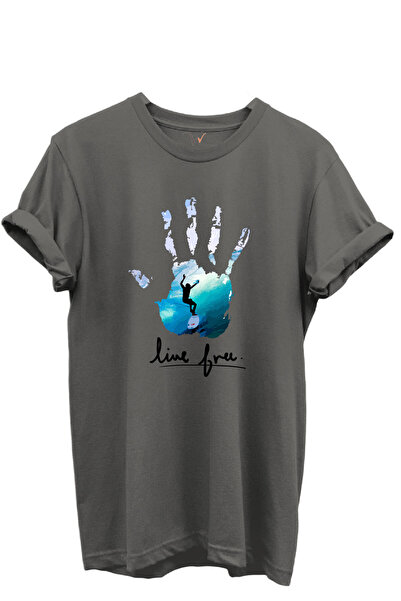 WİDİ Tricou unisex cu croiala normală, 100% bumbac, scris Live Free și imprim...