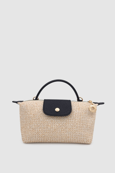 Wuclo حقيبة يد فورين ميني من القش باللون الأسود الكريمي