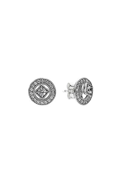 Pandora Elegant Round Halo Earrings in 925 Silver and Zirconia