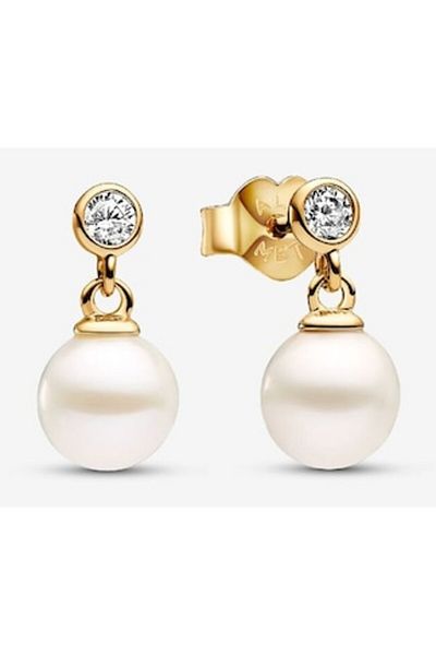Pandora Earrings with treated freshwater cultured pearl and Zirconium stone