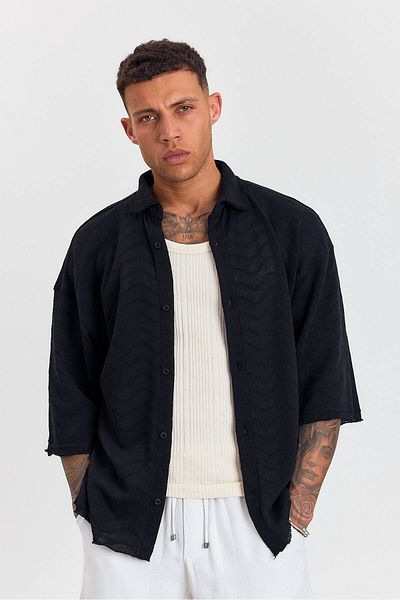 Weyeze Cămașă oversize cu mâneci săraci cu model 19187WYZ